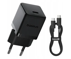 Baseus Sieninis įkroviklis Palm 30W USB-C QC3.0 PD3.0 su USB-C kabeliu 1m, juodas