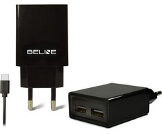 Beline Laidinis įkroviklis 2xUSB + USB-C 2A juodos spalvos