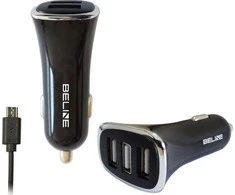 Beline Ład. sam. 3xUSB + microUSB 4A juodos spalvos