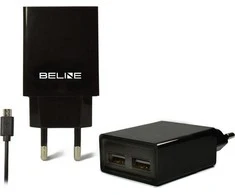 Beline Laidinis įkroviklis 2xUSB + microUSB 2A juodos spalvos