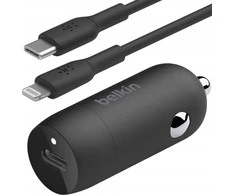 Belkin 30W USB-C, PD, PPS, juoda + kabelis Lightning