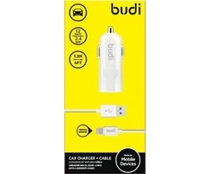 Budi - 1 USB automobilinis įkroviklis su LED indikatoriumi+žaibo laidu