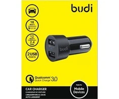 Budi - QC 3.0/2 USB automobilinis įkroviklis su LED indikatoriumi