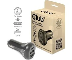 Įkroviklis Club 3D Club3D automobilinis įkroviklis nešiojamiesiems kompiuteriams 36W, 3 prievadai (2xUSB-A + USB-C)