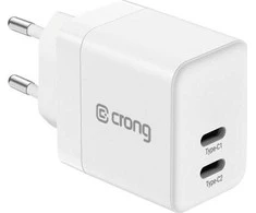 Crong Ultra Compact GaN – sieninis įkroviklis 2x USB-C maitinimo tiekimas 35 W (baltas)