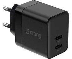 Crong Ultra Compact GaN – sieninis įkroviklis 2x USB-C maitinimo tiekimas 35 W (juodas)