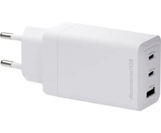 Įkroviklis dbramante re-charge - Maitinimo šaltinis - 65 Watt - 3 gniazda wyjściowe (2 x USB-C, USB) - balta