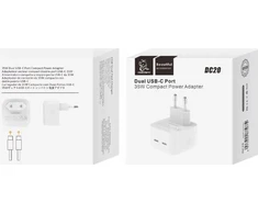Įkroviklis . DENMEN Įkroviklis SIECIOWA DUAL USB-C 35W DC20