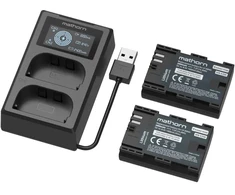 Įkroviklis do aparatu Mathorn Rinkinys zasilający Power Kit 2x Bateria MB-E200 Essential + Įkroviklis MBC-D200 su LCD (zamiennik Canon LP-E6NH) (MBS-E200)
