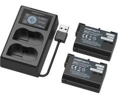 Įkroviklis do aparatu Mathorn Rinkinys zasilający Power Kit 2x Bateria MB-E210 Essential + Įkroviklis MBC-D210 su LCD (zamiennik Nikon EN-EL15C) (MBS-E210)