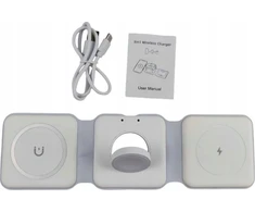 Teltech kroviklis bezprzewodowa indukcinė MagSafe 3w1 15W + kabelis Typ-C - Typ-C balta