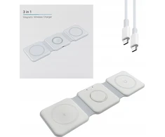Teltech kroviklis bezprzewodowa indukcinė MagSafe 3w1 15W + kabelis Typ-C - Typ-C balta