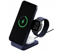 Belaidis įkroviklis Energea MagTrio 2 3-in-1 Qi2 25W foldable mėlynos spalvos
