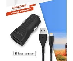 „Energizer HardCase“ – automobilinis įkroviklis 2x USB-A 17W 3.4A + MFi sertifikuotas „Lightning“ laidas (juodas)