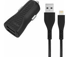 „Energizer HardCase“ – automobilinis įkroviklis 2x USB-A 17W 3.4A + MFi sertifikuotas „Lightning“ laidas (juodas)