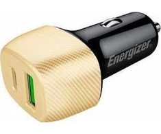 Energizer Ultimate – USB-C ir USB-A 38W PD + QC3.0 automobilinis įkroviklis (auksinis / juodas)