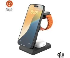 FIXED MagPowerstation Alu 3 Qi2.2 3-in1 stand, juodos spalvos