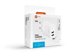Fixed Fiksuotas USB 17W + kabelis USB/Lightning, baltas