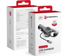 Car charger Forcell F-Energy Carbon USB A QC3.0 PD 3A 38W with cable USB C CC50-1AC juodas
