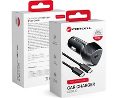 Car charger Forcell F-Energy Carbon USB C QC3.0 PD 3A 20W + cable USB C to USB C CC50-1C juodas