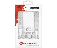 Įkroviklis Forcell + type-C kabelis (1xUSB 2.4A 18W) baltas