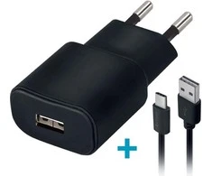 Forever TC-01 įkroviklis 1x USB 2A juodos spalvos + USB-C kabelis