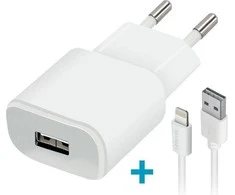 Forever TC-01 įkroviklis 1x USB 2A baltos spalvos + Lightning kabelis
