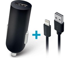 Forever M02 automobilinis įkroviklis 1x USB 2A juodos spalvos + Lightning kabelis