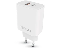 Forever TC-09-33AC GaN PD QC įkroviklis 1x USB-C 1x USB 33W baltas