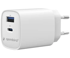 Įkroviklis Gembird Szybka kroviklis USB 2-portowa 1xUSB-C + 1x USB-A 45 W biala (TA-UC-1A1C-PD45-01-W)