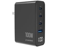 Įkroviklis Gembird Szybka kroviklis GaN 4x USB 3xUSB-C + 1x USB-A 100W LCD juoda (TA-UC-1A3C-PD100-01-BK)