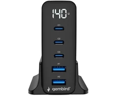 Įkroviklis Gembird Szybka kroviklis USB GaN 5-portowa 3xUSB-C + 2x USB-A 140 W juoda (TA-UC-2A3C-PD140-01-BK)