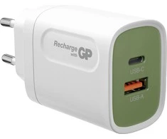 GP Baterija GP 20W USB-A ir USB-C įkroviklis, įskaitant. Adapteris, skirtas ES, CN ir JK