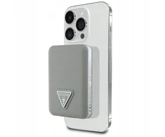 Įkroviklis Guess grūdėto trikampio formos indukcinis įkroviklis 5000mAh 15W USB-C MagSafe smėlio spalvos