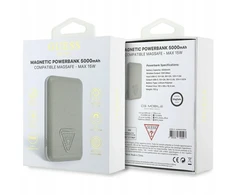 Įkroviklis Guess grūdėto trikampio formos indukcinis įkroviklis 5000mAh 15W USB-C MagSafe smėlio spalvos