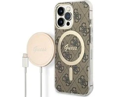 Set Guess GUBPP13LH4EACSW Case+ Charger Apple iPhone 13 Pro dėklas telefonui rudos spalvos 4G Print MagSafe