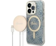 Apple iPhone 14 Pro Guess dėklas 4G Print MagSafe + Belaidis Įkroviklis (GUBPP14XH4EACSK)