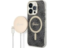 Apple iPhone 14 PRO Guess dėklas 4G Print MagSafe + Belaidis Įkroviklis (GUBPP14LHJEACSA) juodos spalvos