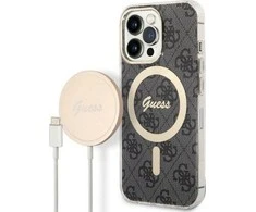 Apple iPhone 13 Pro Max Guess dėklas 4G Print MagSafe + Belaidis Įkroviklis (GUBPP14LHMEACSH) juodos spalvos