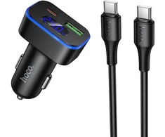Automobilinis įkroviklis Hoco USB A + USB C PD QC3.0 48W + laidas USB C į C Z63B juodas
