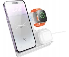 „Hoco 3in1“ 15 W „MagSafe“ ir Apple suderinamas belaidis įkroviklis, laikrodžiui, 15 W, CQ19, sidabrinis