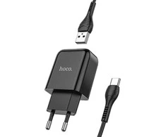 Telefono įkroviklis Hoco USB A 2A 10W + laidas USB A į USB C N2 juodas