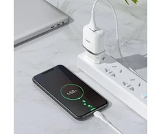Telefono įkroviklis Hoco USB A QC3.0 3A 18W + laidas USB A į Micro USB N3 baltas