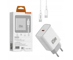 Įkroviklis Įkroviklis Sieciowa Somostel 25W PD + kabelis usb-c - usb-c 1m balta TTT