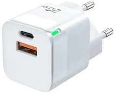 Jellico C40 Mini PD 20W QC 3.0 Viedais Adaptīvs Ātrs Lādētājs ar 1x USB-C (5-12V) / USB 3A Balts