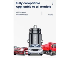 Jellico F7 57W Metāla Divu portu Ātrais Adaptīvais Auto Lādētājs USB QC 27W + PD USB-C 30W Melns