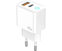 JELLICO sieninis įkroviklis EU11 PD 20W 1xUSB-C + 1xUSB QC3.0 + USB-C laidas - Lightning Baltas