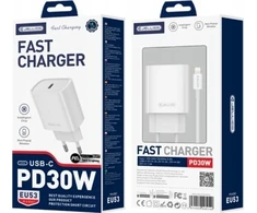 JELLICO sieninis įkroviklis EU53 PD 30W 1xUSB-C + USB-C laidas - Lightning Baltas