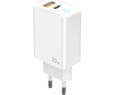 JELLICO sieninis įkroviklis EU13 GaN PD 30W 1xUSB-C + 1xUSB QC3.0 + USB-C laidas - Lightning Baltas
