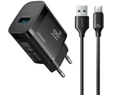 Įkroviklis Joyroom Įkroviklis jungiama į tinklą USB-A 18W su kablem USB-A - USB-C 1m - juoda Įkroviklis jungiama į tinklą USB-A 18W su kablem USB-A - USB-C 1m - juoda
